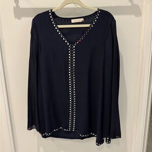 Tory Burch Navy silk tunic v-neck Blouse with metallic embellishments